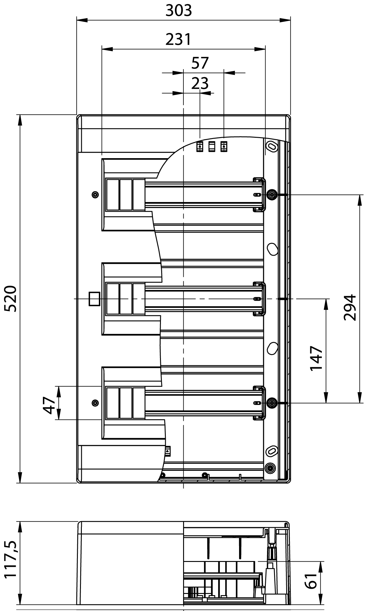 68036Б Щиток для открытой проводки чертеж Чертеж щитка 68036Б